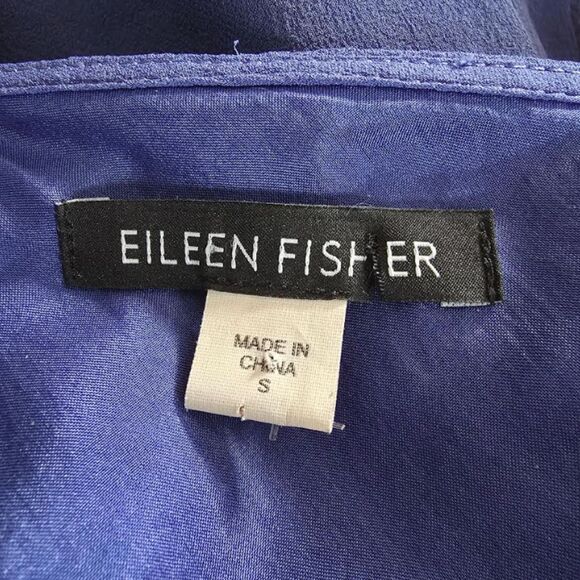 Eileen Fisher S Asym Blue Sheer 100% Silk Tunic Blouse Flowy Sleeveless - Picture 5 of 7